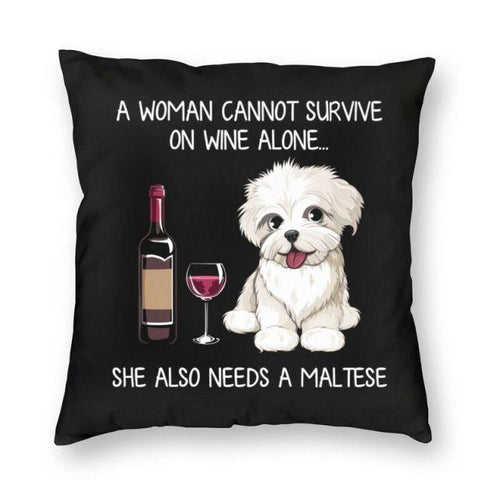 Wine and Maltese Mom Love Cushion Cover-Home Decor-Cushion Cover, Dogs, Home Decor, Maltese-Small-Maltese-1