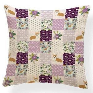 Mauve Quilted Corgi Pattern Cushion Cover - Series 7Cushion CoverOne SizeCorgi - Purple Quit