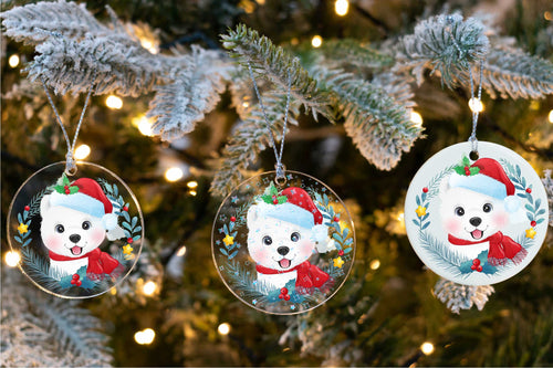 Merry American Eskimo Dog Christmas Tree Ornament-Christmas Ornament-American Eskimo Dog, Christmas, Dogs-1