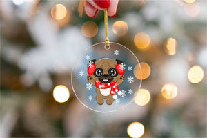 Merry Apricot Pug Christmas Tree Ornaments-Christmas Ornament-Christmas, Dogs, Pug-Wearing Red Scarf and Earmuffs-4