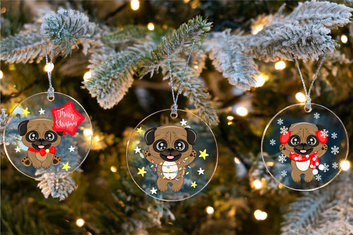 Merry Apricot Pug Christmas Tree Ornaments-Christmas Ornament-Christmas, Dogs, Pug-1