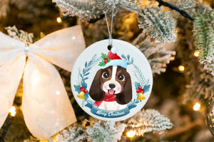 Merry Basset Hound Christmas Tree Ornament-Christmas Ornament-Basset Hound, Christmas, Dogs-4