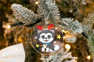 Merry Black Husky Christmas Tree Ornaments-Christmas Ornament-Christmas, Dogs, Siberian Husky-11