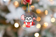Load image into Gallery viewer, Merry Black Husky Christmas Tree Ornaments-Christmas Ornament-Christmas, Dogs, Siberian Husky-Husky Inside Red Cup with Candies-2