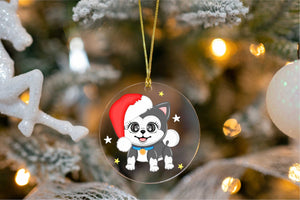 Merry Black Husky Christmas Tree Ornaments-Christmas Ornament-Christmas, Dogs, Siberian Husky-Standing Husky wearing Santa Hat-3