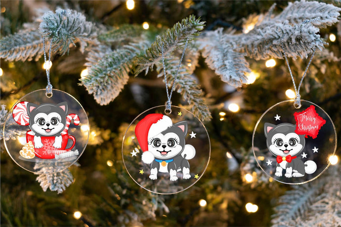 Merry Black Husky Christmas Tree Ornaments-Christmas Ornament-Christmas, Dogs, Siberian Husky-1