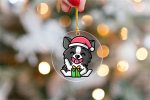 Merry Border Collie Christmas Tree Ornaments-Christmas Ornament-Border Collie, Christmas, Dogs-Waving and Sitting with a Gift Box-2