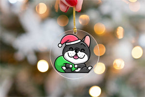 Merry Boston Terrier Christmas Tree Ornaments-Christmas Ornament-Boston Terrier, Christmas, Dogs-With Santa Hat and Green Bag-2