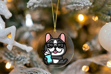 Load image into Gallery viewer, Merry Boston Terrier Christmas Tree Ornaments-Christmas Ornament-Boston Terrier, Christmas, Dogs-With an Ice Cream Cup and Wearing Black Glasses-3