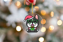 Load image into Gallery viewer, Merry Boston Terrier Christmas Tree Ornaments-Christmas Ornament-Boston Terrier, Christmas, Dogs-With a Gift Box and Wearing Green Heart Shaped Glasses-4