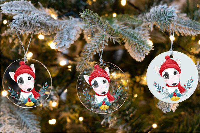 Merry Bull Terrier Hound Christmas Tree Ornament-Christmas Ornament-Bull Terrier, Christmas, Dogs-1