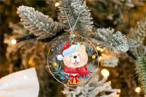 Merry Chow Chow Christmas Tree Ornament-Christmas Ornament-Chow Chow, Christmas, Dogs-Holographic Stars-3