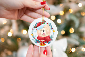 Merry Chow Chow Christmas Tree Ornament-Christmas Ornament-Chow Chow, Christmas, Dogs-White-4