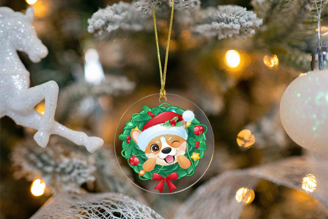 Merry Corgi Christmas Tree Ornaments-Christmas Ornament-Christmas, Corgi, Dogs-Corgi inside Christmas Wreath-4