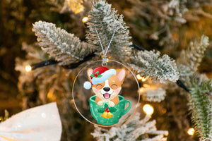 Merry Corgi Christmas Tree Ornaments-Christmas Ornament-Christmas, Corgi, Dogs-Corgi inside Christmas Cup-5