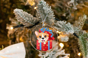 Merry Corgi Christmas Tree Ornaments-Christmas Ornament-Christmas, Corgi, Dogs-Corgi coming out from a Box-6