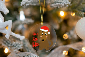 Merry Dachshund Christmas Tree Ornaments-Christmas Ornament-Christmas, Dachshund, Dogs-Wearing Santa Hat with 'Ho Ho Ho' Text-3