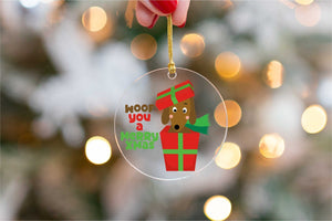Merry Dachshund Christmas Tree Ornaments-Christmas Ornament-Christmas, Dachshund, Dogs-Inside Gift Box with 'Woof you a Merry Xmas' Text-4