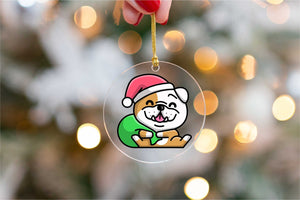 Merry English Bulldog Christmas Tree Ornaments-Christmas Ornament-Christmas, Dogs, English Bulldog-With Santa Hat and Green Potli Bag-2