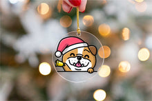 Load image into Gallery viewer, Merry English Bulldog Christmas Tree Ornaments-Christmas Ornament-Christmas, Dogs, English Bulldog-With Santa Hat and Waving with Christmas Bell-3