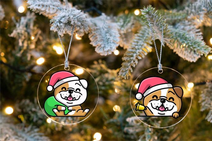 Merry English Bulldog Christmas Tree Ornaments-Christmas Ornament-Christmas, Dogs, English Bulldog-1