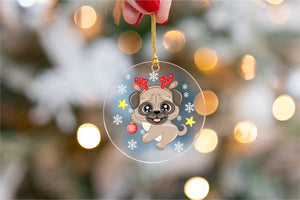 Merry Fawn Pug Christmas Tree Ornaments-Christmas Ornament-Christmas, Dogs, Pug-Pug with Reindeer Horns-2