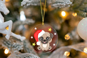 Merry Fawn Pug Christmas Tree Ornaments-Christmas Ornament-Christmas, Dogs, Pug-Pug wearing Santa Hat-3