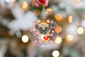 Merry Fawn Pug Christmas Tree Ornaments-Christmas Ornament-Christmas, Dogs, Pug-Pug Waving and Holding Christmas Bells-6