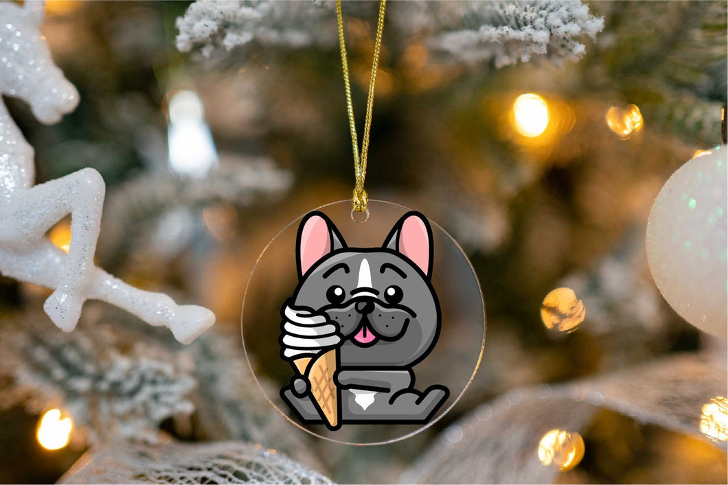 Merry Frenchies Christmas Tree Ornaments-Christmas Ornament-Christmas, Dogs, French Bulldog-Holding an Ice Cream Cone - Black Frenchie-2