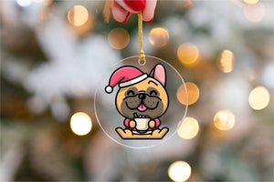 Merry Frenchies Christmas Tree Ornaments-Christmas Ornament-Christmas, Dogs, French Bulldog-Holding a Cup and Wearing Santa Cap - Black Frenchie-4