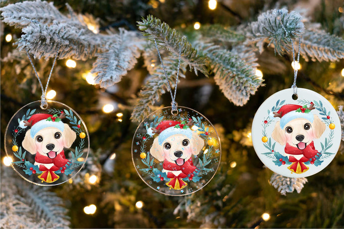 Merry Golden Retriever Christmas Tree Ornament-Christmas Ornament-Christmas, Dogs, Golden Retriever-1