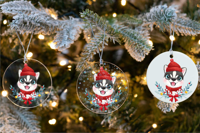 Merry Husky Christmas Tree Ornament-Christmas Ornament-Christmas, Dogs, Siberian Husky-1