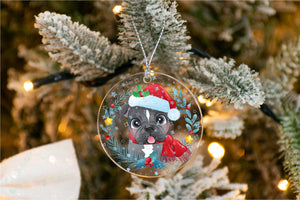 Merry Pit Bull Christmas Tree Ornament-Christmas Ornament-Christmas, Dogs, Pit Bull-Holographic Stars-3