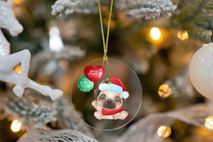 Merry Pug Christmas Tree Ornaments-Christmas Ornament-Christmas, Dogs, Pug-Pug with Merry Christmas Balloons-2