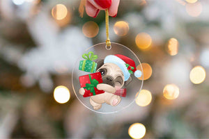 Merry Pug Christmas Tree Ornaments-Christmas Ornament-Christmas, Dogs, Pug-Pug Walking with Presents-4
