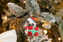 Load image into Gallery viewer, Merry Pug Christmas Tree Ornaments-Christmas Ornament-Christmas, Dogs, Pug-Pug waving from behind Gift Box-5