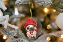 Load image into Gallery viewer, Merry Pug Christmas Tree Ornaments-Christmas Ornament-Christmas, Dogs, Pug-Pug wearing Red Beanie and Drinking Coffee-7