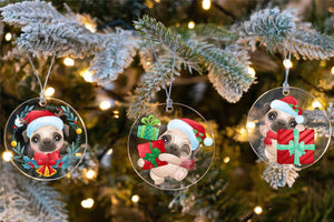 Merry Pug Christmas Tree Ornaments-Christmas Ornament-Christmas, Dogs, Pug-9