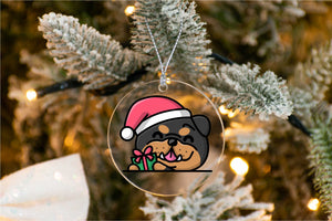 Merry Rottweiler Christmas Tree Ornaments-Christmas Ornament-Christmas, Dogs, Rottweiler-Holding Green Gift Box-3