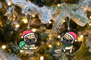 Merry Santa Hat Pug Christmas Tree Ornaments-Christmas Ornament-Christmas, Dogs, Pug-10