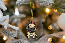 Load image into Gallery viewer, Merry Santa Hat Pug Christmas Tree Ornaments-Christmas Ornament-Christmas, Dogs, Pug-With Reindeer Horns-3