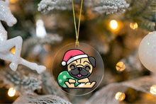 Load image into Gallery viewer, Merry Santa Hat Pug Christmas Tree Ornaments-Christmas Ornament-Christmas, Dogs, Pug-Sitting with Santa Hat and Green Bag-5