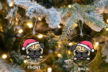 Load image into Gallery viewer, Merry Santa Hat Pug Christmas Tree Ornaments-Christmas Ornament-Christmas, Dogs, Pug-7