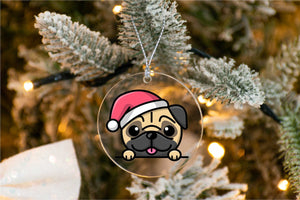 Merry Santa Hat Pug Christmas Tree Ornaments-Christmas Ornament-Christmas, Dogs, Pug-8