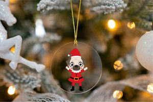 Merry Santa Pug Christmas Tree Ornaments-Christmas Ornament-Christmas, Dogs, Pug-Standing with Both Arms Up-2