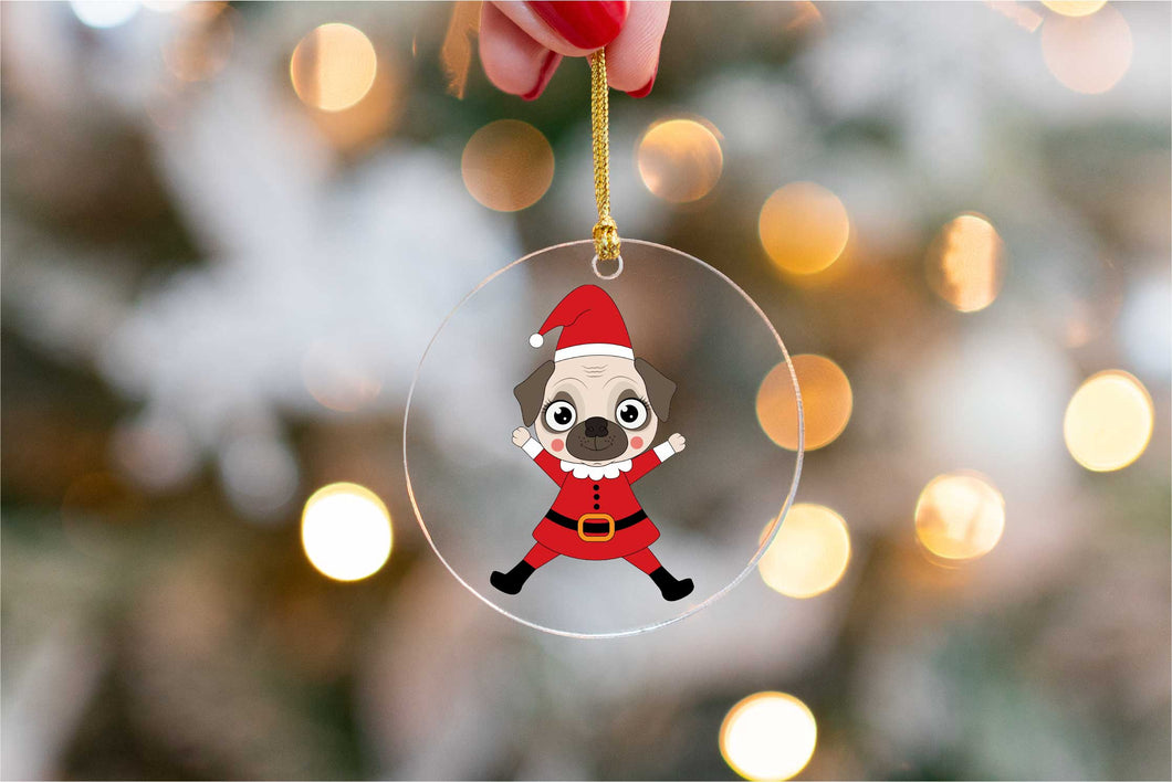 Merry Santa Pug Christmas Tree Ornaments-Christmas Ornament-Christmas, Dogs, Pug-Jumping with Both Arms Up-3