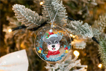 Load image into Gallery viewer, Merry Schnauzer Christmas Tree Ornament-Christmas Ornament-Christmas, Dogs, Schnauzer-Holographic Stars-3