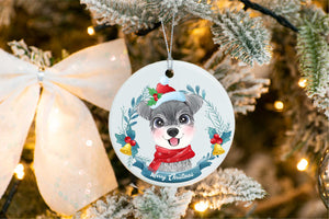 Merry Schnauzer Christmas Tree Ornament-Christmas Ornament-Christmas, Dogs, Schnauzer-White-4