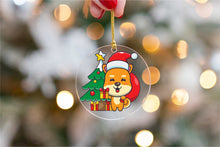 Load image into Gallery viewer, Merry Shiba Inu Christmas Tree Ornaments - 12 Designs-Christmas Ornament-Christmas, Dogs, Shiba Inu-Holding Present in Front of Christmas Tree-2