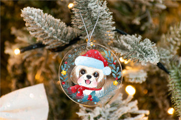 Merry Shih Tzu Christmas Tree Ornament-Christmas Ornament-Christmas, Dogs, Shih Tzu-Holographic Stars-3